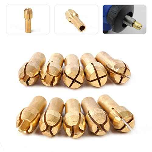 Drilax 10 Pcs Brass Collet Set Compatible with Dremel Rotary Tools | 0.5mm to 3.2mm (1/8") Bit Sizes | 5/32" Shank Compatible | Improved Precision Chuck