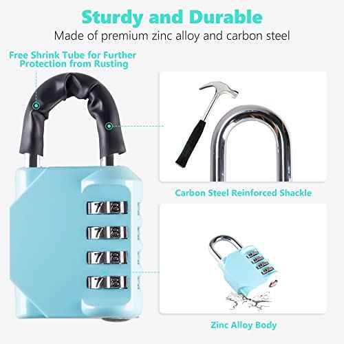 CL11AS Combination Lock, 4 Digit Outdoor Combination Padlock Set Your own Combination for Gym Locker Lock, School, Gates, Doors, Toolbox, Hasps and Storage (Aqua Sky *1)
