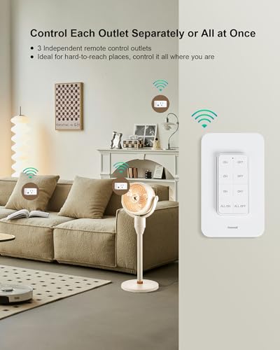 3 Independent Remote Control Outlets with Wireless Wall Switch - Treewell