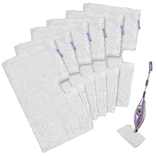 GFRED 6-Pack White Microfiber Steam Mop Replacement Pads for Shark S3500-S3901 Series (12.6 x 7 in) – Reusable Floor Cleaning Pads