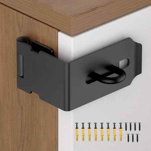 90 Degree Hasp Latch, Heavy Duty 304 Stainless Steel Padlock Hasp Lock for Right Angle File Cabinet, Desk Drawer, Tool Box, Mailbox, Bookcase (Black-1pc)