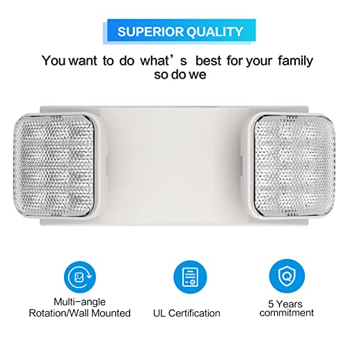 1 Pack Commercial Emergency Light with Battery Backup, Emergency Lights for Business-Hard Wired, UL 924 Certified,AC 120/277V,Two Head Adjustable LED Emergency Lighting.