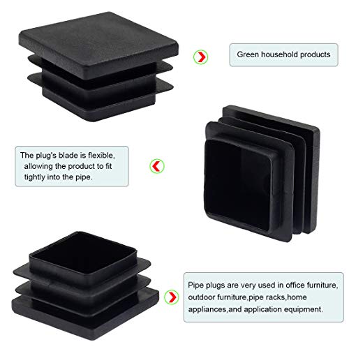 4 Inch Square Plastic Plugs 4-Pack for 100mm Square Tubing - Black