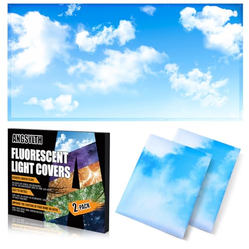 ANGSYLTH Fluorescent Light Covers 4x2 Feet Blue Skies & White Clouds Set for Ceiling Lighting
