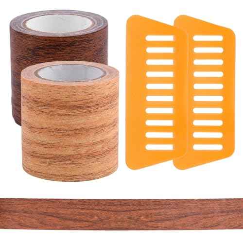 2 Roll Wood Grain Repair Tape, Self Adhesive Wood Colored Tape for Furniture, Flooring, Cabinets, Doors, Windows, Handmade DIY with 2 Scraper(Size:2.24inch*15feet)