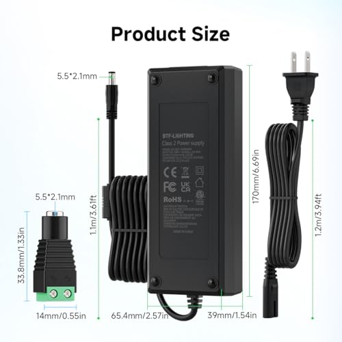 BTF-LIGHTING 24V 120W Power Supply Adapter 1 Pack ETL Listed