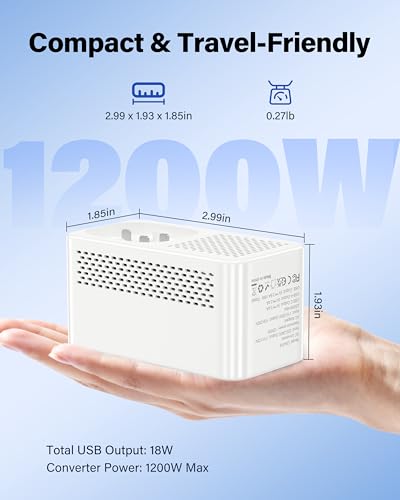 VASAIKO White Travel Voltage Converter US to Europe with 2 USB-C & 2 USB-A Ports, UK/AU/US/IT/European Plugs