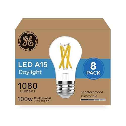 GE Ultra Bright LED Light Bulbs, 100 Watt Equivalent, Daylight, Ceiling Fan Clear A15 Bulbs (8 Pack)
