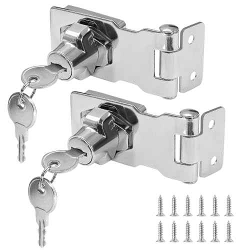 2Pcs Keyed Hasp Locks 2.5 Inch Twist Knob Keyed Locking Hasp, Metal Safety Hasp Latches Keyed Different for Small Doors, Cabinets (Sliver)
