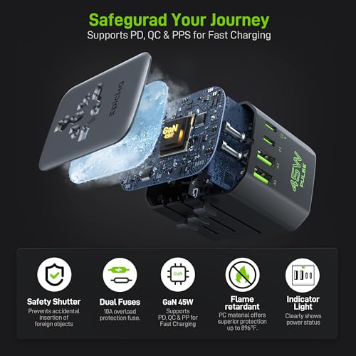 EPICKA Pulse Duo 45W Travel Adapter Black - Universal Power Charger with USB-C & USB-A Ports