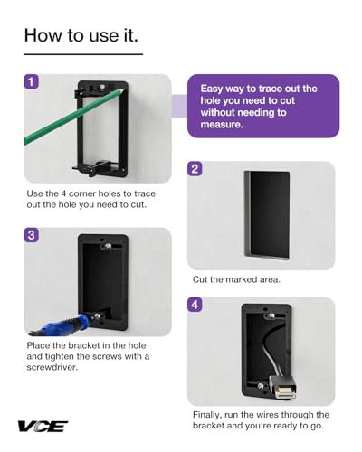 VCE Low Voltage Mounting Bracket Flush Box Black 5-Pack - Easy Install