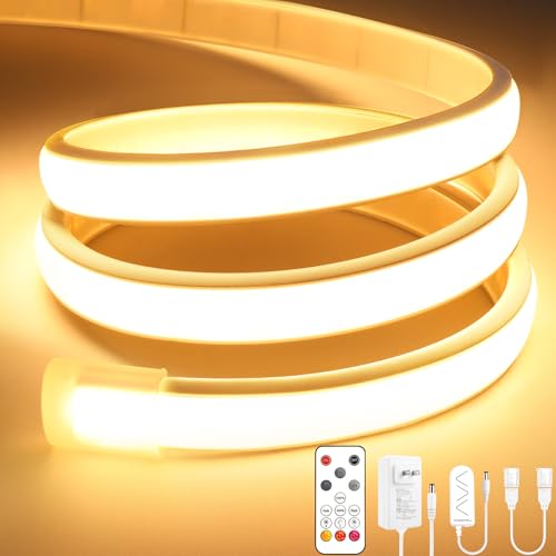 Lamomo 16.4Ft Dimmable COB LED Strip Lights Warm White Waterproof Rope Light with Remote