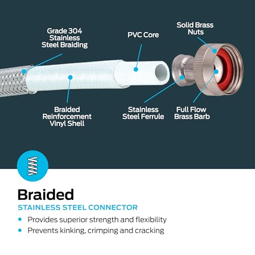 Eastman 5 ft Washing Machine Hose Connectors with Elbows - 2 Pack, 3/4 in FHT x 3/4 in FHT, Braided Stainless Steel
