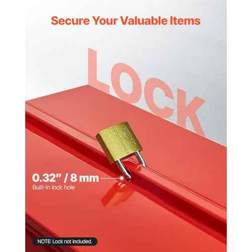 VEVOR Metal Tool Box, 18-inch, 3-Tier 5-Tray Portable Folding Tool Chest Organizer with Handle & Lock Hole, Powder Coated Steel, Cantilever Toolbox for Household Factory Warehouse Repair Shop, Red