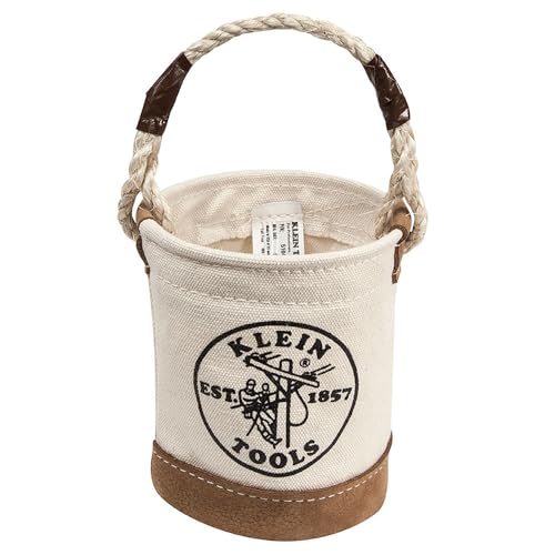 Klein Tools 5104MINI Mini Tool Bucket with Leather-Bottom & Rope Handle – Small Pouch