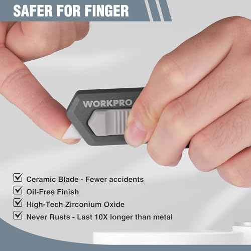WORKPRO Ceramic Small Safety Box Cutter, Automatic Rebound Mini Letter Opener, Quick Change Retractable Blade Razor Knife, with Extra Blades