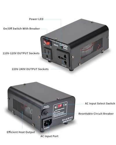 LVYUAN 500VA Voltage Transformer Converter Step Up/Down 110V-120V to 220V-240V