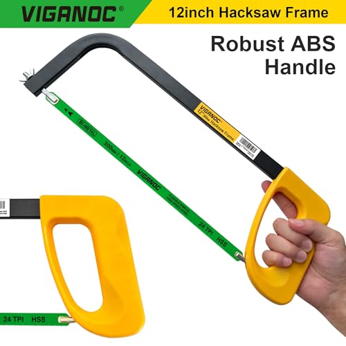 12inch Hacksaw Frame with 24 TPI Bi-metal Blade, High-Tension Hand Saw Suitable for Aluminum, PVC Piepes, Wood, Copper Pipes
