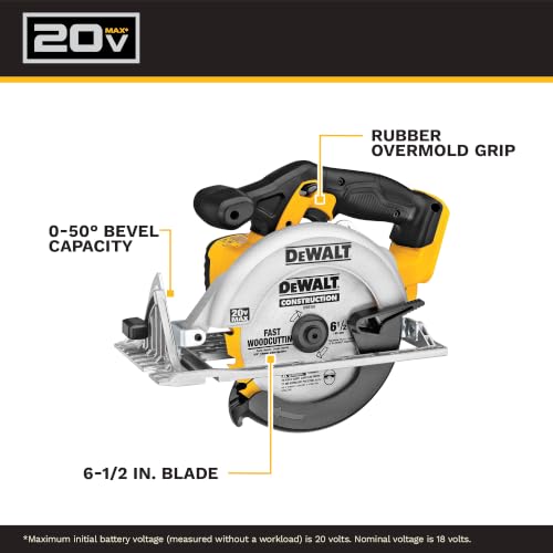 DEWALT 20V MAX Cordless Circular Saw 6-1/2 Inch Yellow - Battery Not Included (DCS391B)