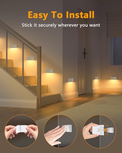 WILLED White Rechargeable Indoor Stair Lights 4-Pack Wireless Motion Sensor Night Lights