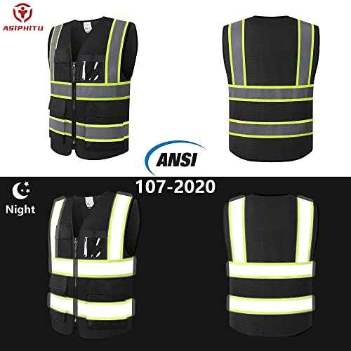 Reflective High Visibility Safety Vest for Men Women with Pockets Zipper Front Meets ANSI/ISEA Standards