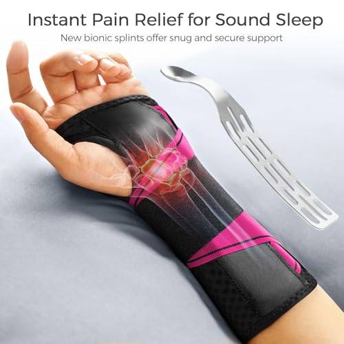 FREETOO Pink Right Hand Carpal Tunnel Wrist Brace Night Support S/M