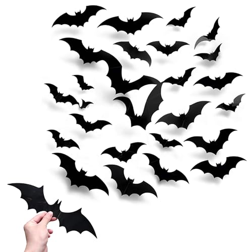 Bat Wall Stickers: Halloween Party Decorations Indoor & Outdoor - 84 pcs Reusable PVC 3D Black Bats for Halloween, Eve Party, Ghost Festival Decor