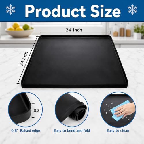 Fasmov Mini Fridge Mat with Raised Edges 24x24x0.8 in – Silicone Floor Protector for Spills