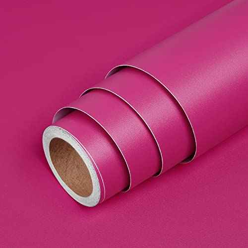 LACHEERY Hot Pink Peel and Stick Wallpaper for Bedroom Dark Pink Contact Paper for Cabinets Peel and Stick Removable Wall Paper Roll for Girls Room Accent Wall Drawers Furniture Waterproof 15.8"x80"