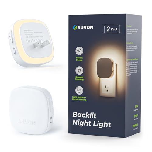 AUVON Warm White Plug-in LED Night Light with Motion & Dusk to Dawn Sensor 2-Pack