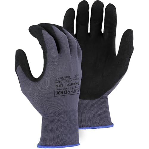 Majestic SuperDex Micro Foam Nitrile Palm Coated Glove on Nylon Shell | 12 Pairs - LG | 15 Gauge Liner, Lightweight Comfort, Breathable, Gray/Black | for Automotive, Industrial, Manufacturing | 3228