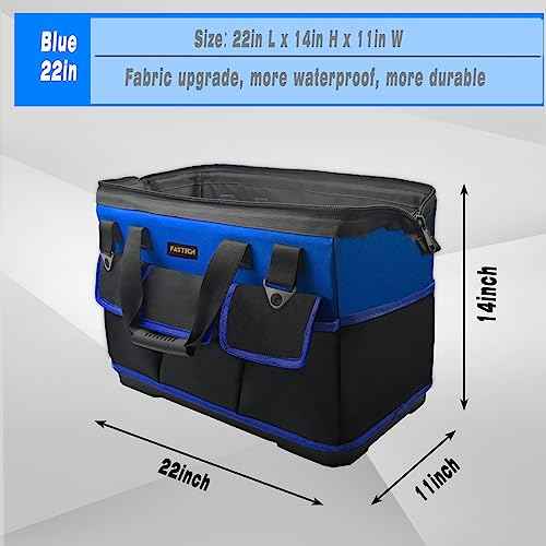 FASTECH 22 Inch Bottom Tools Bag With Wide Mouth For Tool Storage, Carrier and Organizer, Heavy Duty Tool Tote Bag For Men/Women, Wide Mouth Tool Bag With Inside Pockets (22 Inch)