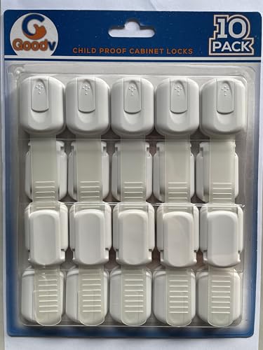 Goodv White Child Safety Cabinet Locks - 10 Pack Baby Proofing Latches for Drawers, Fridge, Oven, Toilet, and More