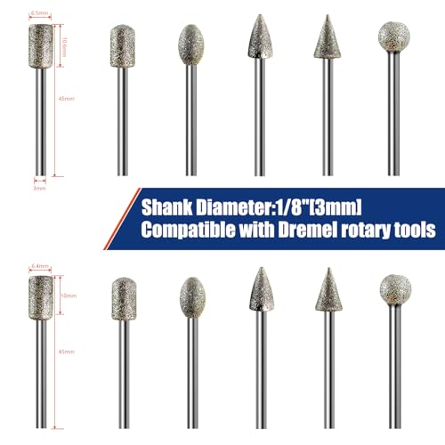 Diamond Grinder Bits for Dremel Tool Accessories, 20Pcs, 1/8" Shank, 120-Grit, Rotary Tool Diamond Bits for Stone Glass Resin Porcelain Ceramic Nail Glaze Metal Carve Engrave Polish