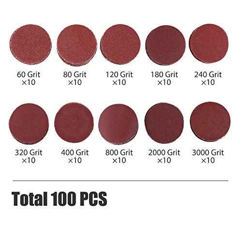 LotFancy 2 Inch Sanding Discs, 100PCS 60-3000 Grit Sandpaper and 1/4" Shank Backing Plate, Soft Foam Buffering Pad, for Drill Grinder Rotary Tool, Hook and Loop Sand Paper Assortment Pack