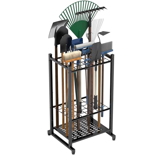 Sttoraboks Heavy Duty Steel Garden & Garage Tool Organizer Rack - 35 Slots, Broom & Mop Holder, Durable Storage for Lawn, Garden & Cleaning Tools