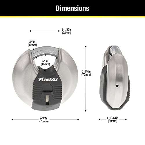 Master Lock 2-3/4-Inch Wide Disc Padlock - Keyed Alike, 2 Keys, Stainless Steel, Indoor & Outdoor Security