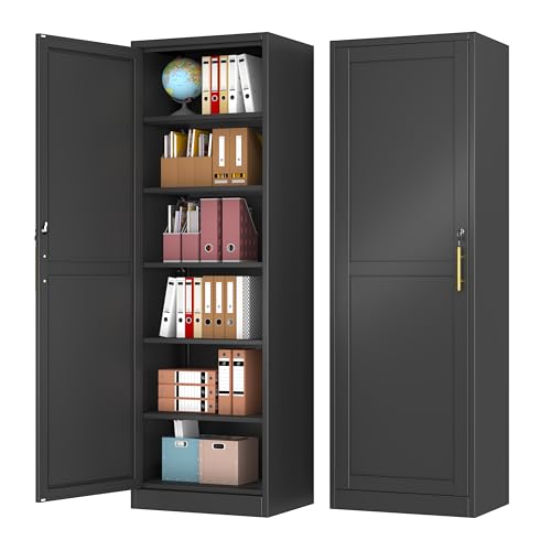 Lusiwry 67-Inch Tall Narrow Metal Storage Cabinet with Lock - Black, Model 67H-1D