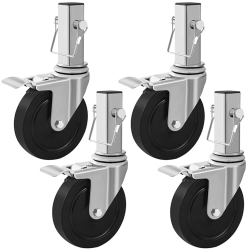 Besitu 5" Square Tube Scaffold Wheels Set of 4 with Dual Locking Brakes, 440LBS Capacity - Model 5"x1-1/4"