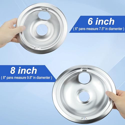 Bestong Electric Stove Drip Pans 4-Pack for GE/Hotpoint/Kenmore, 2x6" & 2x8", Chrome