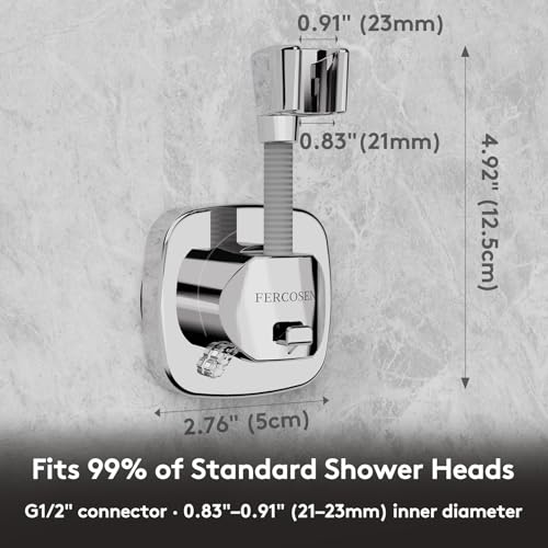 FERCOSEN Silver Shower Head Holder with Suction, 360° Swivel & Storage Hook
