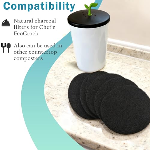 NewKe 6 Pack Natural Charcoal Filter Refills for Chef'n EcoCrock – Oval Odor Filters