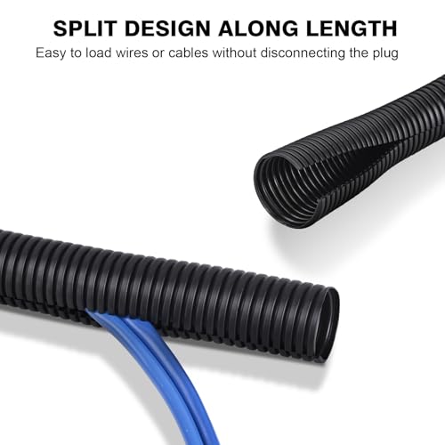 CrocSee 25ft 1/2 Inch Split Wire Loom with Installation Tool - Black