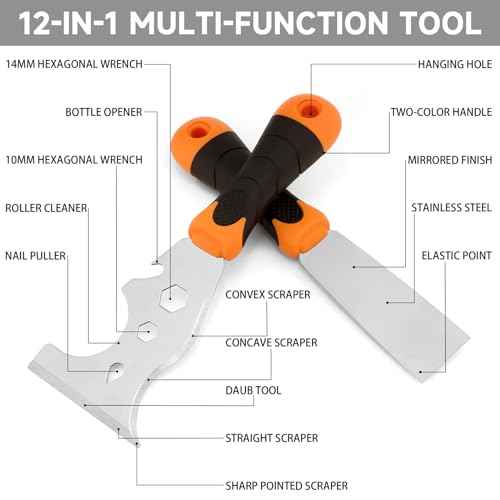 WEGAZ-2 Pack, 12-In-1 Paint Scraper Tool£¬Multi-Use Painters Tool, 1.5 Inch Stainless Steel Putty Knife Scraper£¬Paint Scraper for Painting & Wood£¬Razor Blade Scraper