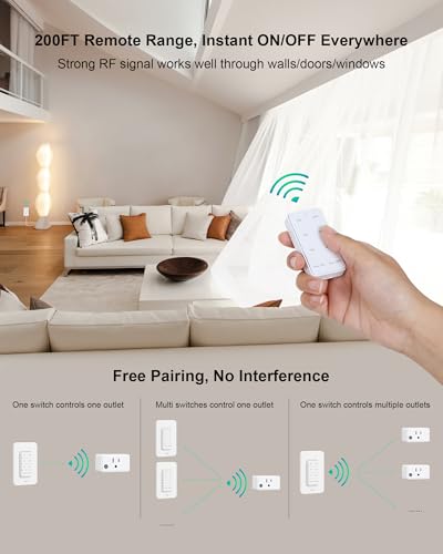 3 Independent Remote Control Outlets with Wireless Wall Switch - Treewell