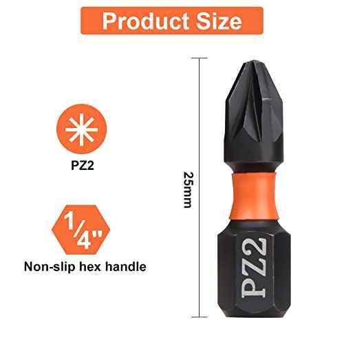 Pro PZ2 Bit Assortment - Screwdriver Bits Set 20Pcs, 25mm Length, Pozi Screwdriver Bit, 1/4 Inch Hex Shank, with Storage Box