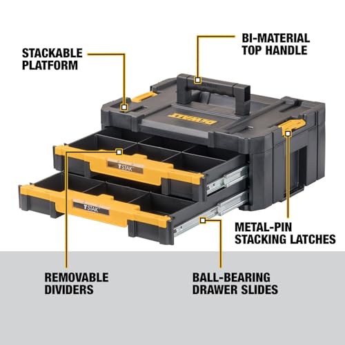 DEWALT TSTAK Tool Storage Organizer with Double Drawers 17.3x12.3x6.9 in, Holds Up to 16.5 lbs