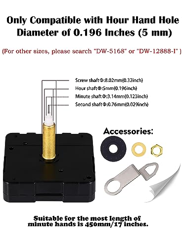 DEEWISH DW-1688 Series Quartz Clock Movement 32mm Shaft, Silent, Battery Operated