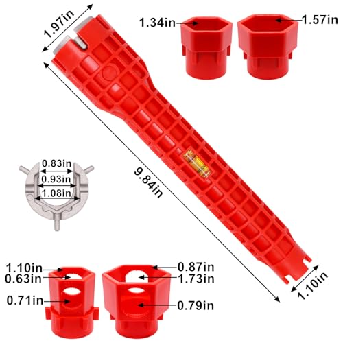 14 in 1 Multifunctional Sink Wrench, Under Sink Wrench Faucet Tool, Kitchen Drain Tub Removal Nut Plumbing Installation and Repairs Tool for Toilets Bathroom Tight Spaces (Red, 1 Set)