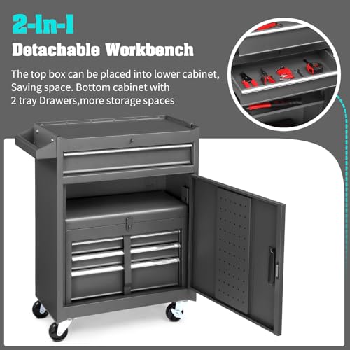 Winado Black 4-Drawer Rolling Tool Chest 2-in-1 Large Storage Toolbox (Removable Top Box)